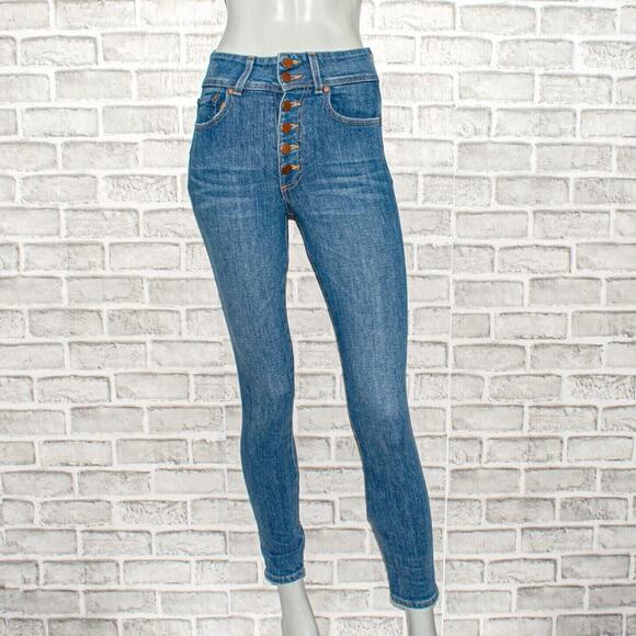 Alice + Olivia AO.LA High-Rise Ankle Skinny Jeans Exposed Button size 24 - Picture 1 of 10